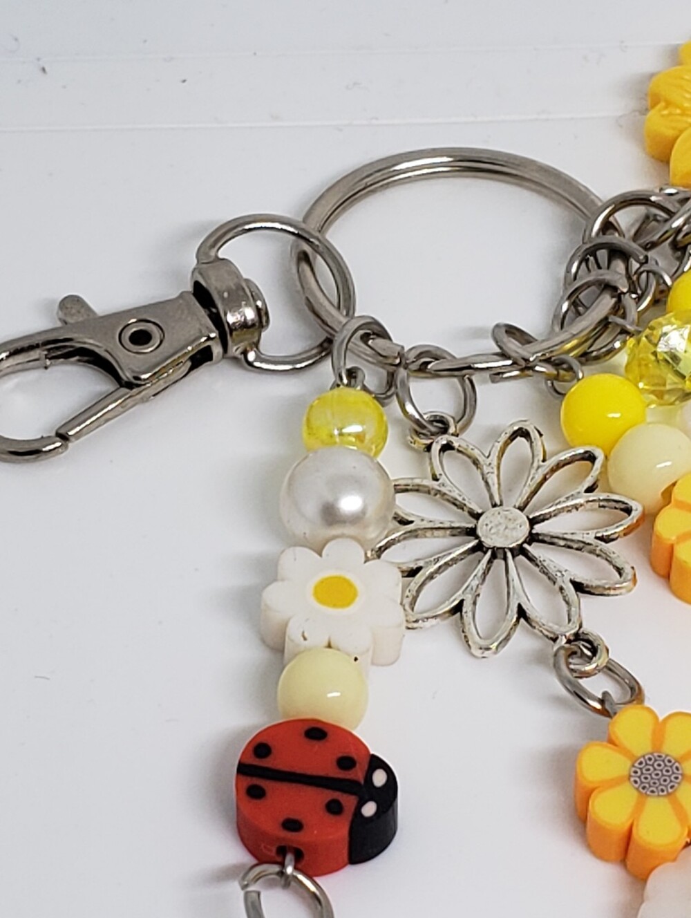 Handmade beaded boho sunflower ladybug daisy keychain bag charm - Picture 2 of 13